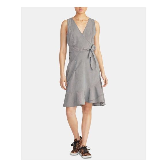 RACHEL ROY Dresses & Skirts - RACHEL ROY Womens Light Blue Sleeveless Below The Knee Faux Wrap Dress 12